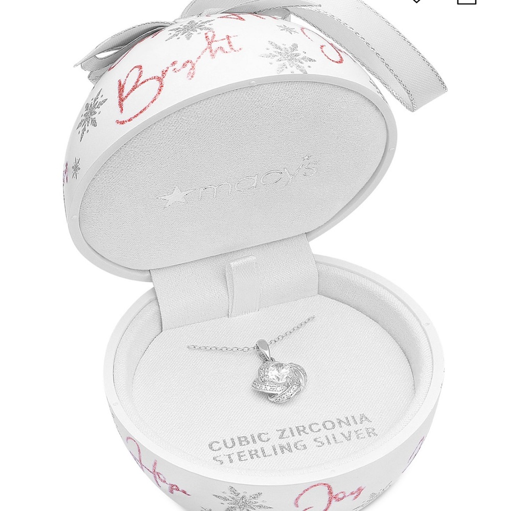 Ornament box w/ cubic zirconia love knot 18” pendant necklace sterling silver